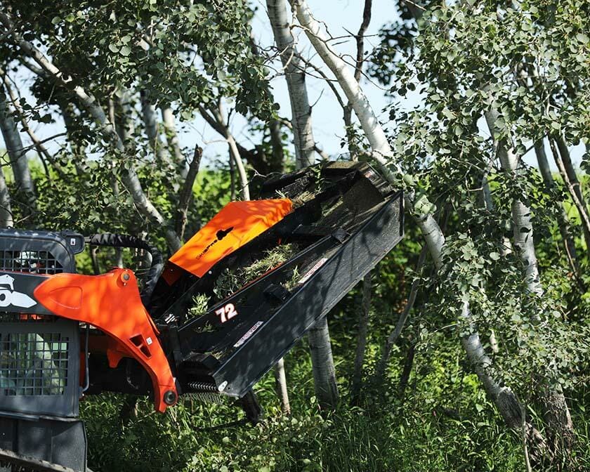 Forestry mulcher grinding trees and brush